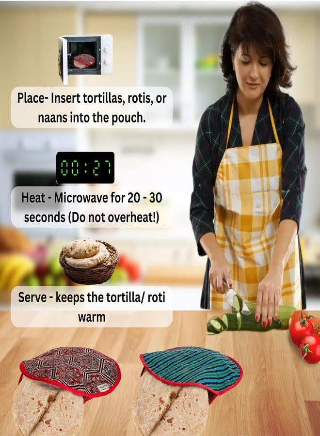 Aksobha Cotton Roti Pouch | Microwave-Friendly Tortilla & Roti Warmer | Reusable Cloth Pouch to Keep Tortillas, Naan, Chapatti, Pancakes & Flatbreads Warm & Fresh | Set of 1 - Image 4